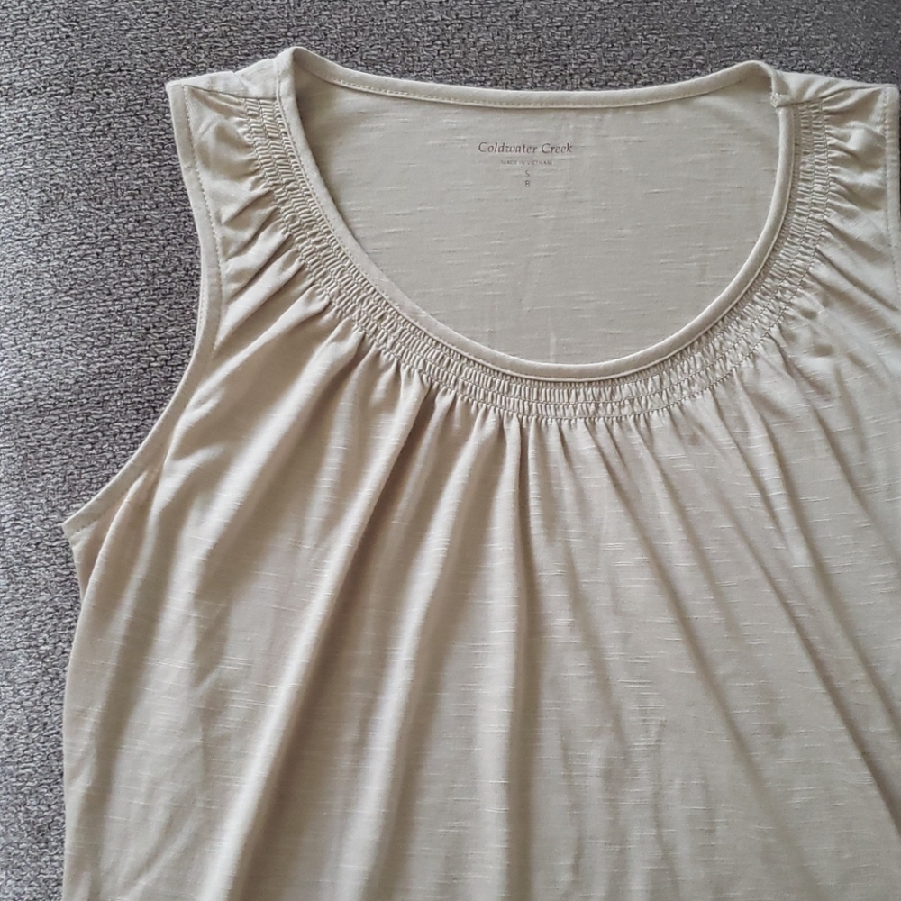 Coldwater Creek beige lightweight smocked shell